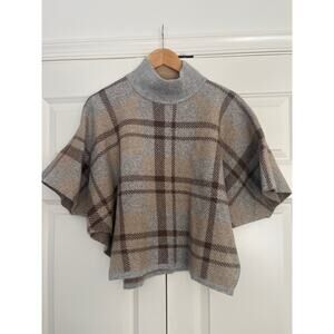 Note di Anita Wool Blend Plaid Poncho Mock Neck One Size